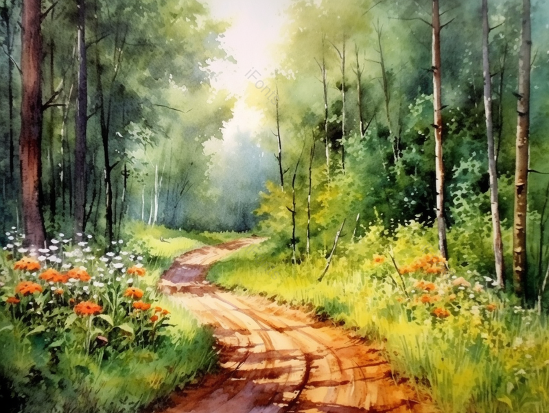 树林中的小路油画背景,插画/手绘图,插画/手绘图库,插画/手绘图下载,插画/手绘
